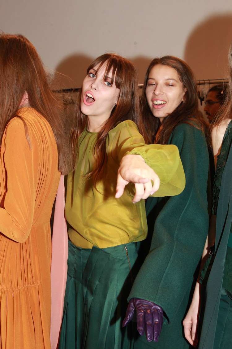  Models posing backstage at the Rochas fashion show during the Paris Prêt-à-Porter Fall/Winter 2016/2017, photo by fashion photographer Antonio Barros